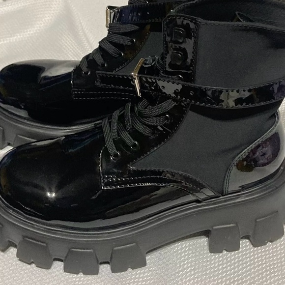 Prada Monolith Patent Leather and Nylon Combat Boots - Black - Size 9.5 - Picture 10 of 11